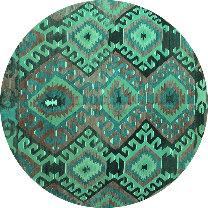 Round Southwestern Turquoise Country Rug, tr1305turq