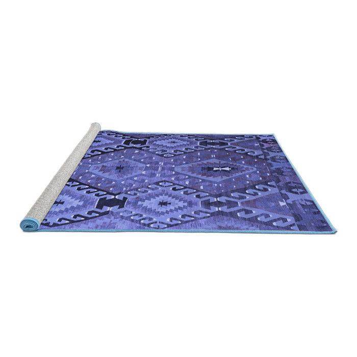 Sideview of Machine Washable Southwestern Blue Country Rug, wshtr1305blu