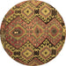 Round Machine Washable Southwestern Brown Country Rug, wshtr1305brn