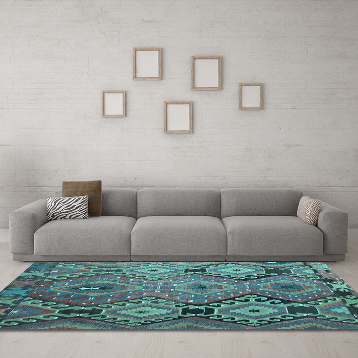 Machine Washable Southwestern Light Blue Country Rug in a Living Room, wshtr1305lblu