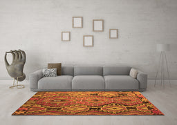 Machine Washable Southwestern Orange Country Area Rugs in a Living Room, wshtr1305org