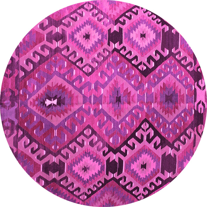 Round Machine Washable Southwestern Pink Country Rug, wshtr1305pnk