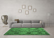 Machine Washable Southwestern Emerald Green Country Area Rugs in a Living Room,, wshtr1305emgrn