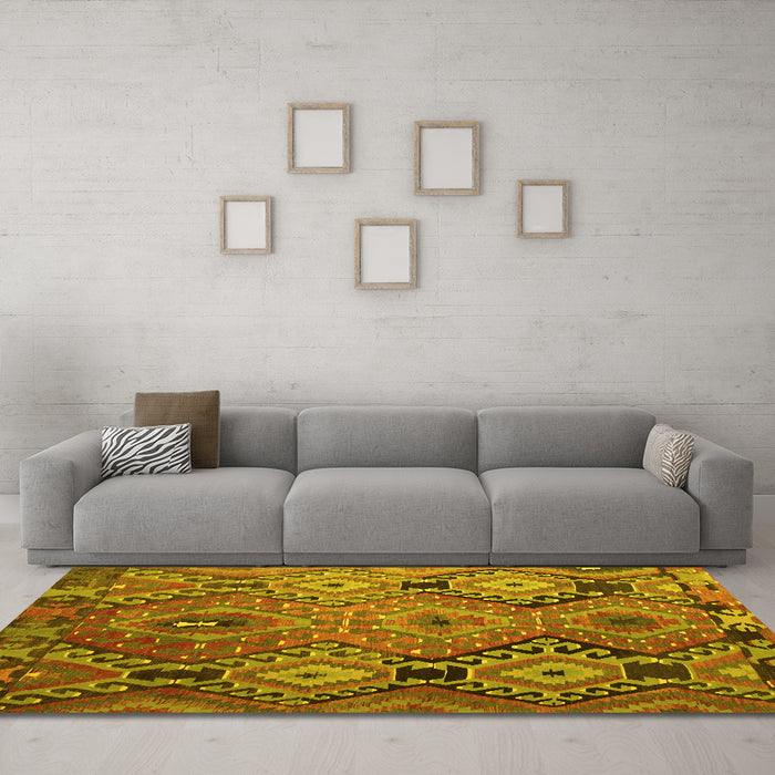 Machine Washable Southwestern Yellow Country Rug in a Living Room, wshtr1305yw