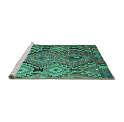 Sideview of Machine Washable Southwestern Turquoise Country Area Rugs, wshtr1305turq