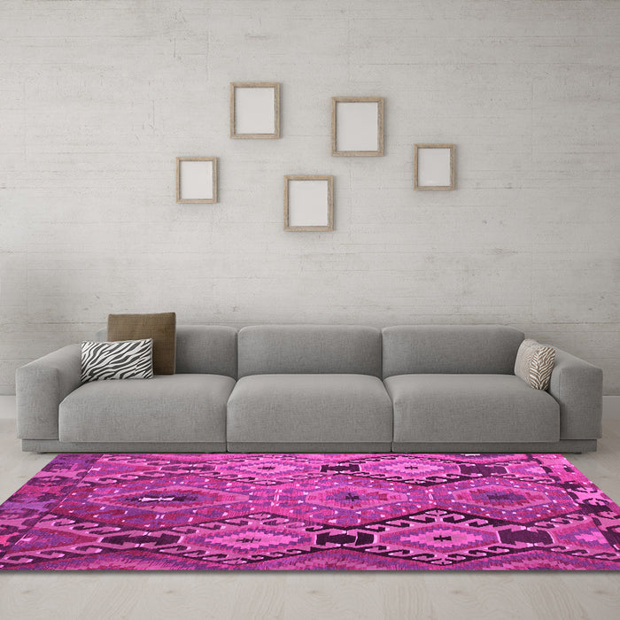 Machine Washable Southwestern Pink Country Rug in a Living Room, wshtr1305pnk