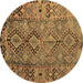 Round Southwestern Brown Country Rug, tr1306brn