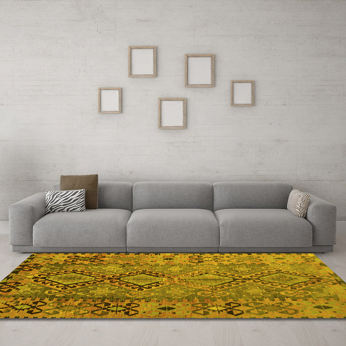 Machine Washable Southwestern Yellow Country Rug in a Living Room, wshtr1306yw