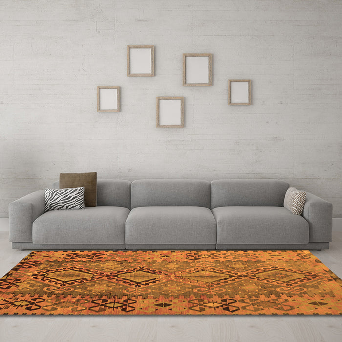Machine Washable Southwestern Orange Country Area Rugs in a Living Room, wshtr1306org