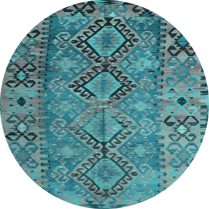 Round Southwestern Light Blue Country Rug, tr1306lblu