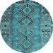 Round Southwestern Light Blue Country Rug, tr1306lblu