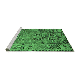 Sideview of Machine Washable Southwestern Emerald Green Country Area Rugs, wshtr1306emgrn