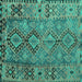 Square Machine Washable Southwestern Turquoise Country Area Rugs, wshtr1306turq