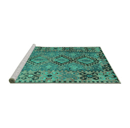 Sideview of Machine Washable Southwestern Turquoise Country Area Rugs, wshtr1306turq