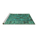 Sideview of Machine Washable Southwestern Turquoise Country Area Rugs, wshtr1306turq