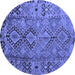 Round Machine Washable Southwestern Blue Country Rug, wshtr1306blu