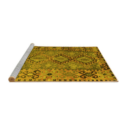 Sideview of Machine Washable Southwestern Yellow Country Rug, wshtr1306yw