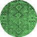 Round Southwestern Emerald Green Country Rug, tr1306emgrn