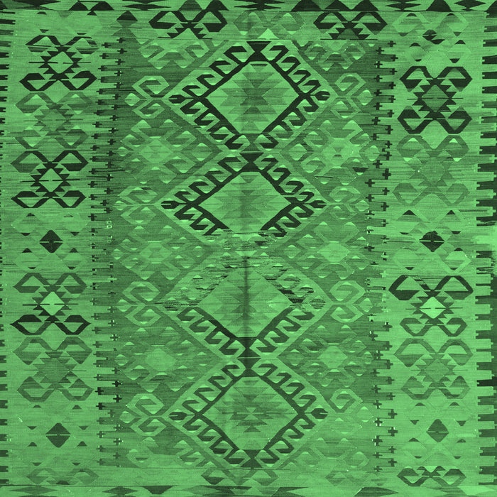 Square Machine Washable Southwestern Emerald Green Country Area Rugs, wshtr1306emgrn