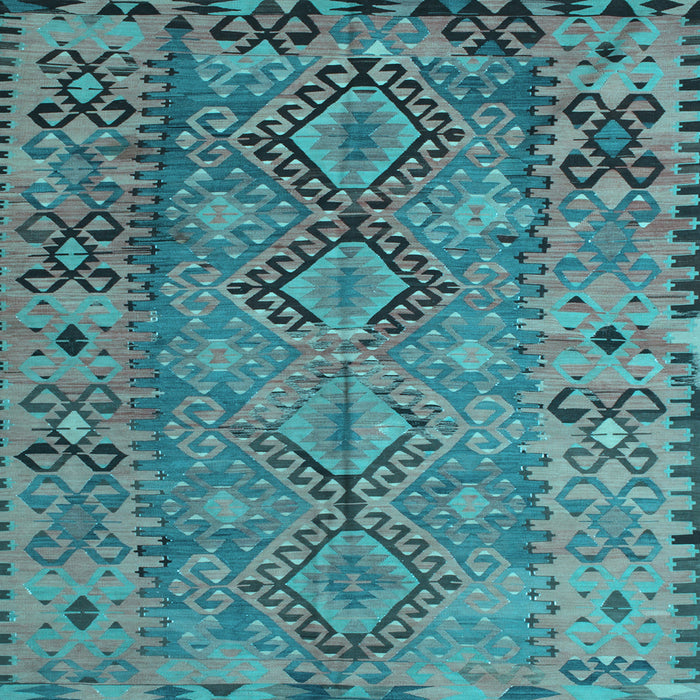 Square Machine Washable Southwestern Light Blue Country Rug, wshtr1306lblu