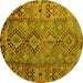 Round Southwestern Yellow Country Rug, tr1306yw