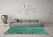 Machine Washable Southwestern Turquoise Country Area Rugs in a Living Room,, wshtr1306turq