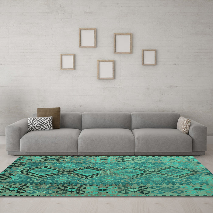 Machine Washable Southwestern Turquoise Country Area Rugs in a Living Room,, wshtr1306turq