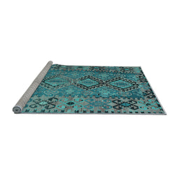 Sideview of Machine Washable Southwestern Light Blue Country Rug, wshtr1306lblu