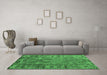 Machine Washable Southwestern Emerald Green Country Area Rugs in a Living Room,, wshtr1306emgrn