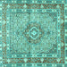 Square Medallion Turquoise Traditional Rug, tr1307turq