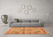 Machine Washable Medallion Orange Traditional Area Rugs in a Living Room, wshtr1307org