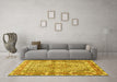 Machine Washable Medallion Yellow Traditional Rug in a Living Room, wshtr1307yw