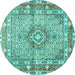 Round Medallion Turquoise Traditional Rug, tr1307turq