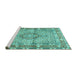 Sideview of Machine Washable Medallion Turquoise Traditional Area Rugs, wshtr1307turq