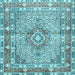 Square Machine Washable Medallion Light Blue Traditional Rug, wshtr1307lblu