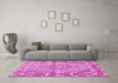 Machine Washable Medallion Pink Traditional Rug in a Living Room, wshtr1307pnk