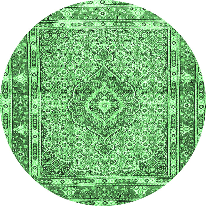 Round Medallion Emerald Green Traditional Rug, tr1307emgrn