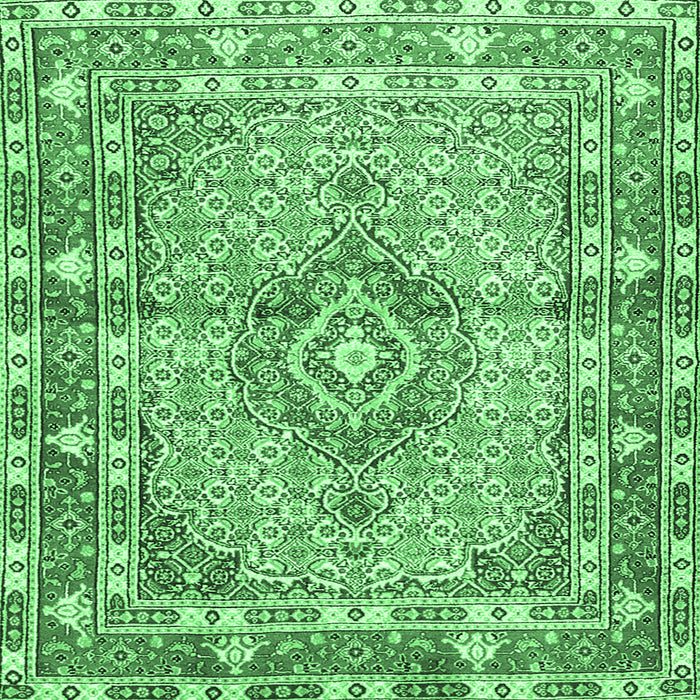 Square Machine Washable Medallion Emerald Green Traditional Area Rugs, wshtr1307emgrn