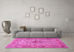 Machine Washable Persian Pink Traditional Rug in a Living Room, wshtr1308pnk