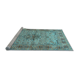 Sideview of Machine Washable Persian Light Blue Traditional Rug, wshtr1308lblu