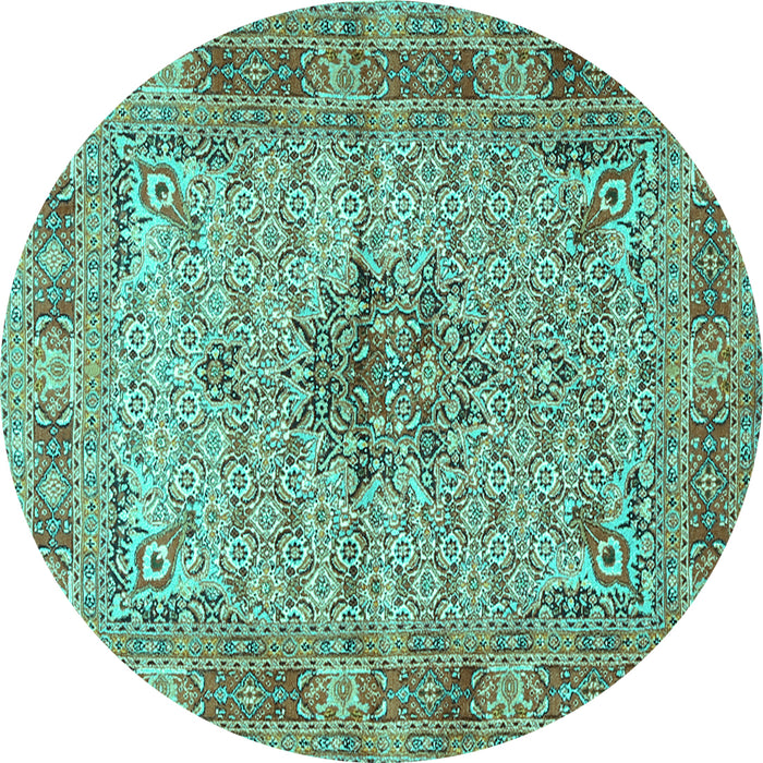 Round Persian Turquoise Traditional Rug, tr1308turq