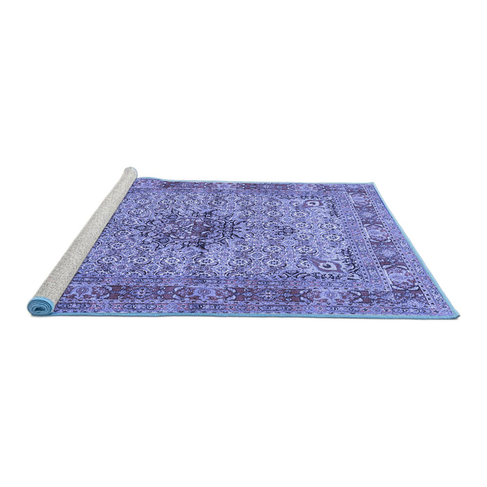 Sideview of Machine Washable Persian Blue Traditional Rug, wshtr1308blu