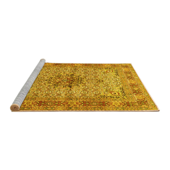 Sideview of Machine Washable Persian Yellow Traditional Rug, wshtr1308yw