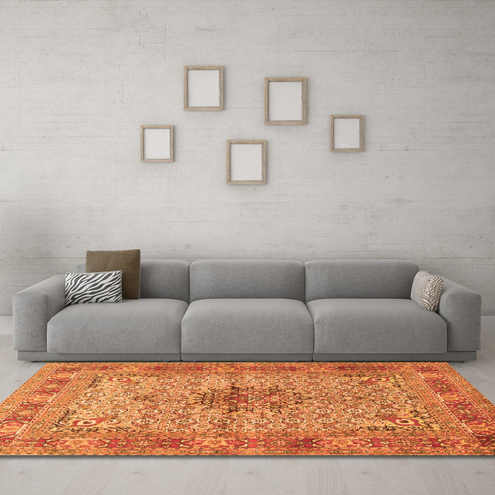 Machine Washable Persian Orange Traditional Area Rugs in a Living Room, wshtr1308org