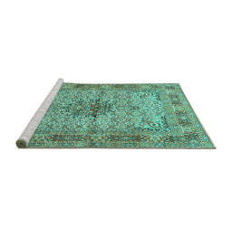 Sideview of Machine Washable Persian Turquoise Traditional Area Rugs, wshtr1308turq