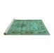 Sideview of Machine Washable Persian Turquoise Traditional Area Rugs, wshtr1308turq