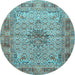 Round Machine Washable Persian Light Blue Traditional Rug, wshtr1308lblu