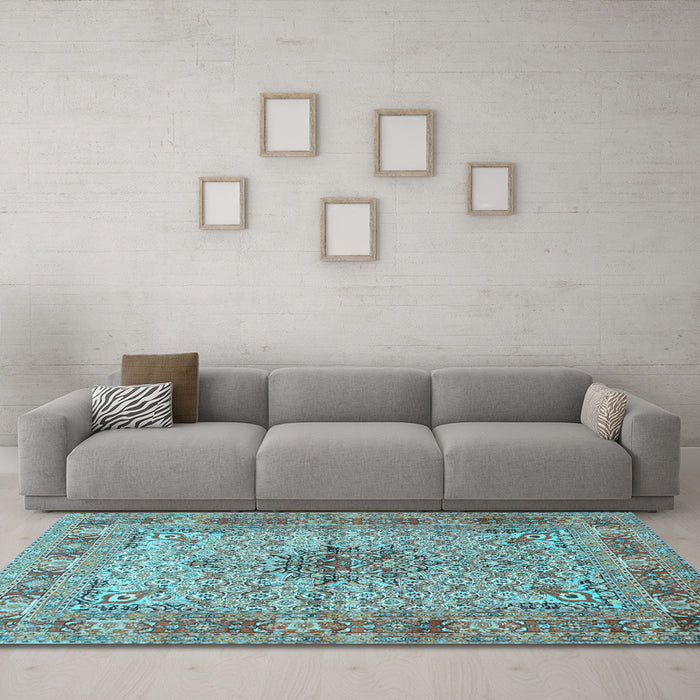 Machine Washable Persian Light Blue Traditional Rug in a Living Room, wshtr1308lblu