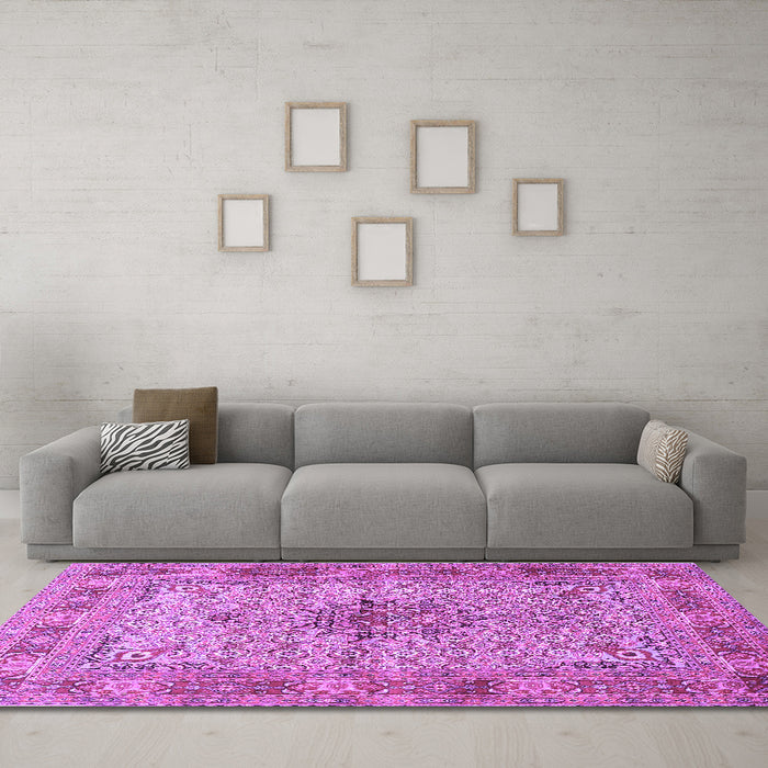 Machine Washable Persian Purple Traditional Area Rugs in a Living Room, wshtr1308pur