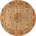 Round Persian Brown Traditional Rug, tr1308brn